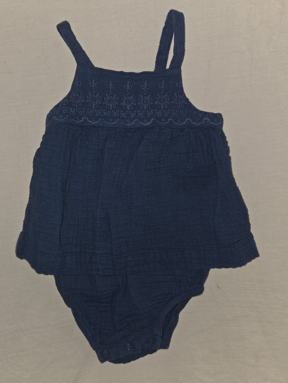 Cat & Jack Cotton Blue Eyelet Baby Bodysuit Dress with Straps 12 Months